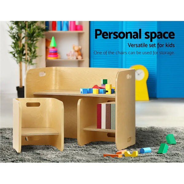 Keezi 3 PC Nordic Kids Table Chair Set Beige Desk Activity Compact Children Deals499