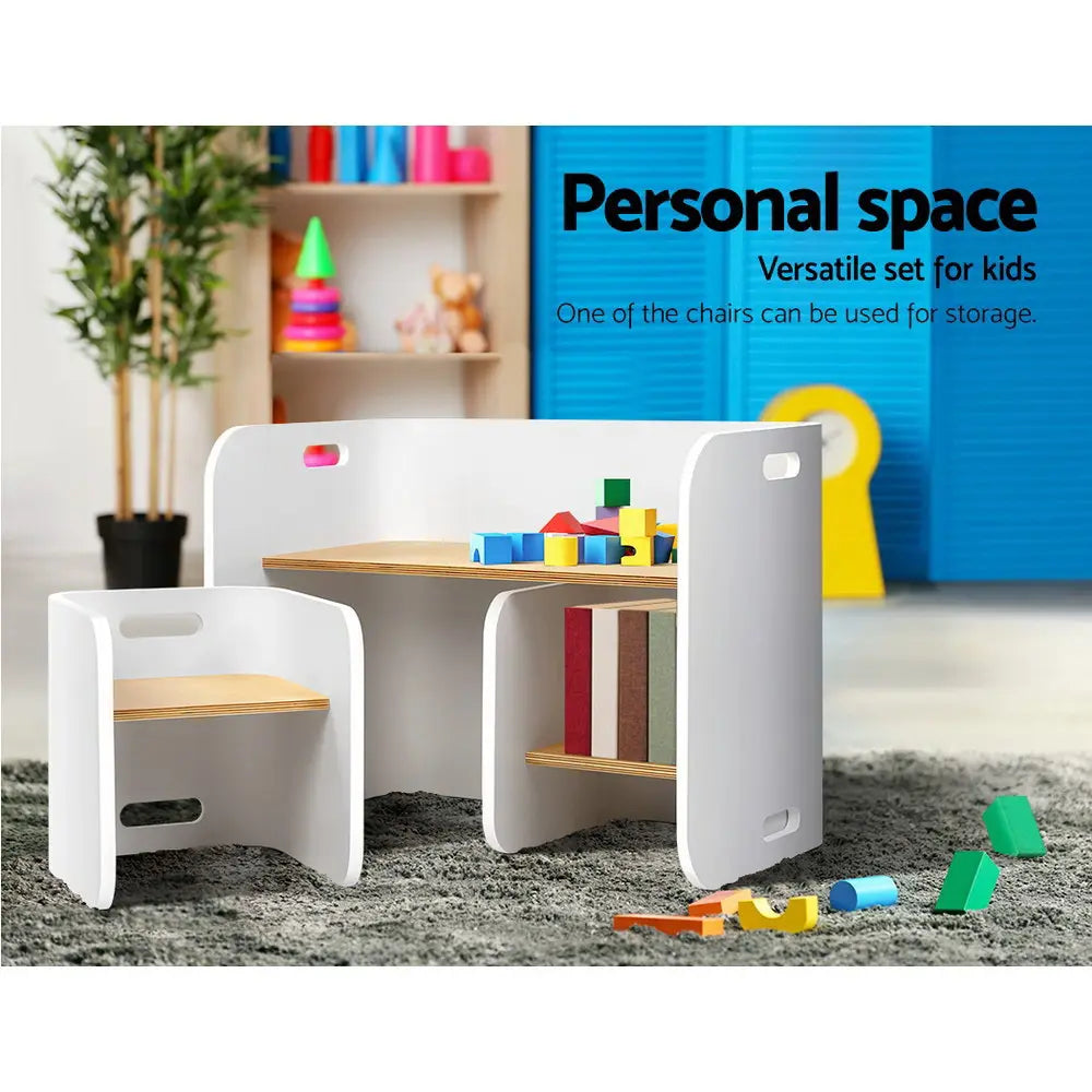 Keezi 3 PC Nordic Kids Table Chair Set White Desk Activity Compact Children Deals499