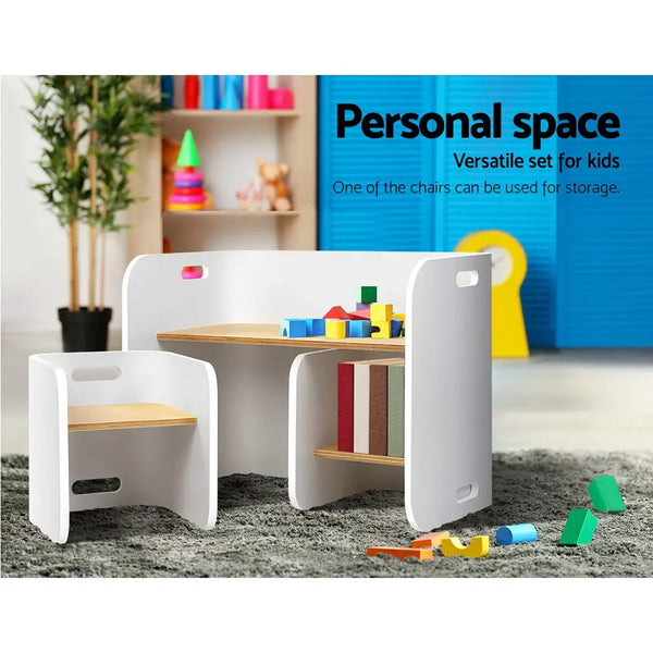 Keezi 3 PC Nordic Kids Table Chair Set White Desk Activity Compact Children Deals499