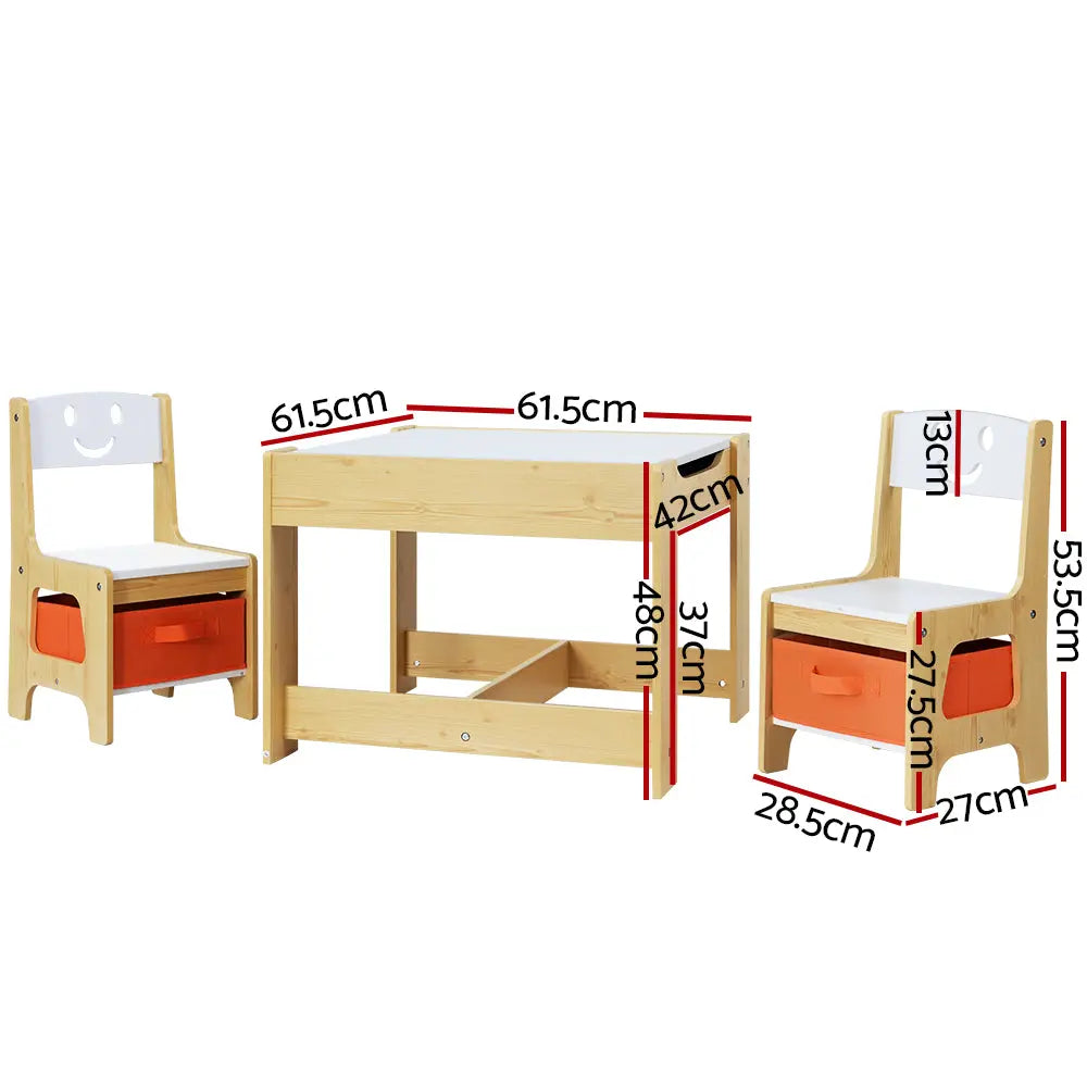Keezi 3PCS Kids Table and Chairs Set Activity Chalkboard Toys Storage Box Desk Deals499