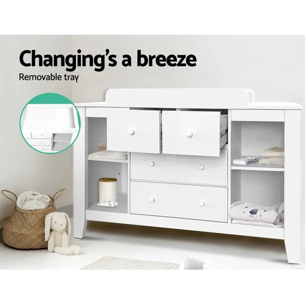 Keezi Baby Change Table Tall boy Drawers Dresser Chest Storage Cabinet White Deals499