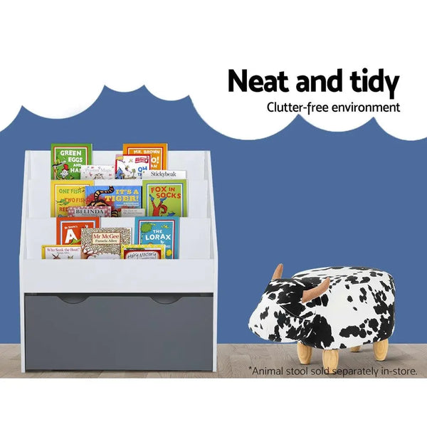 Keezi Kids Bookshelf Childrens Bookcase Organiser Storage Shelf Wooden White Deals499