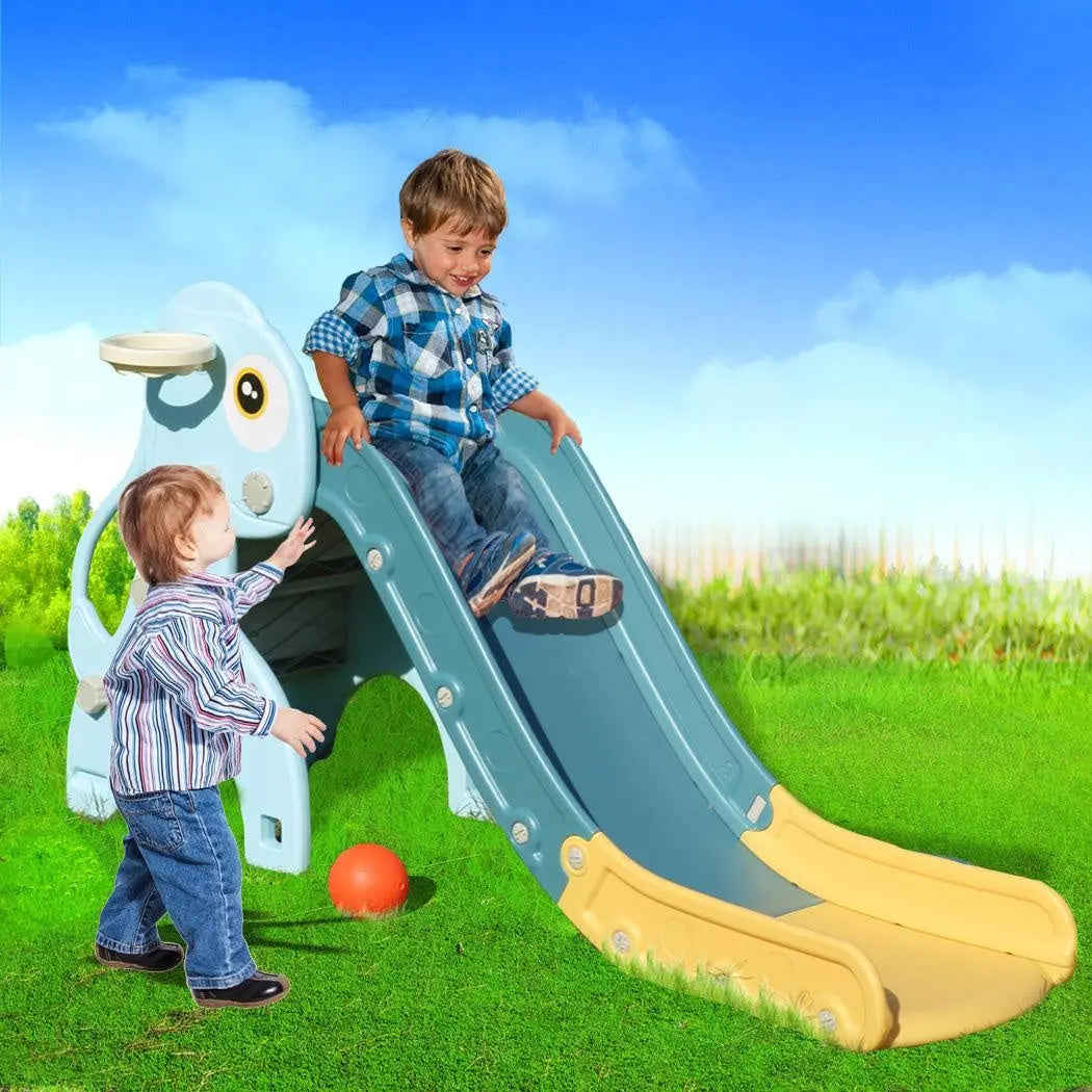 Kids Slide 135cm Long Basketball Hoop Ring Activity Center Toddlers Play Set Toy Blue Deals499