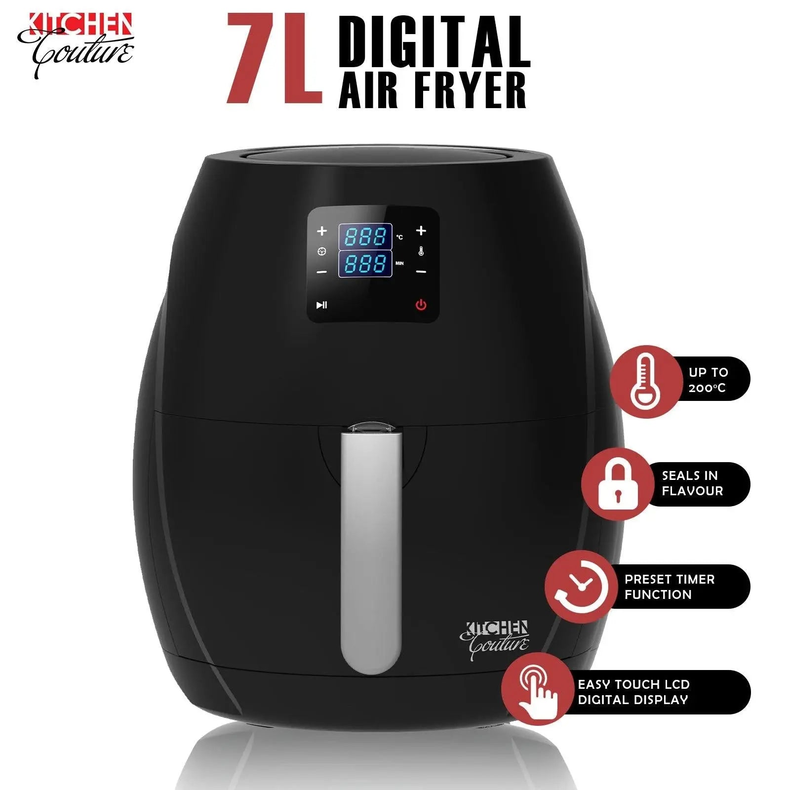 Kitchen Couture 7L Air Fryer Digital Low Fat Oil Free Rapid Healthy Deep Cooker Black 7 Litre Deals499