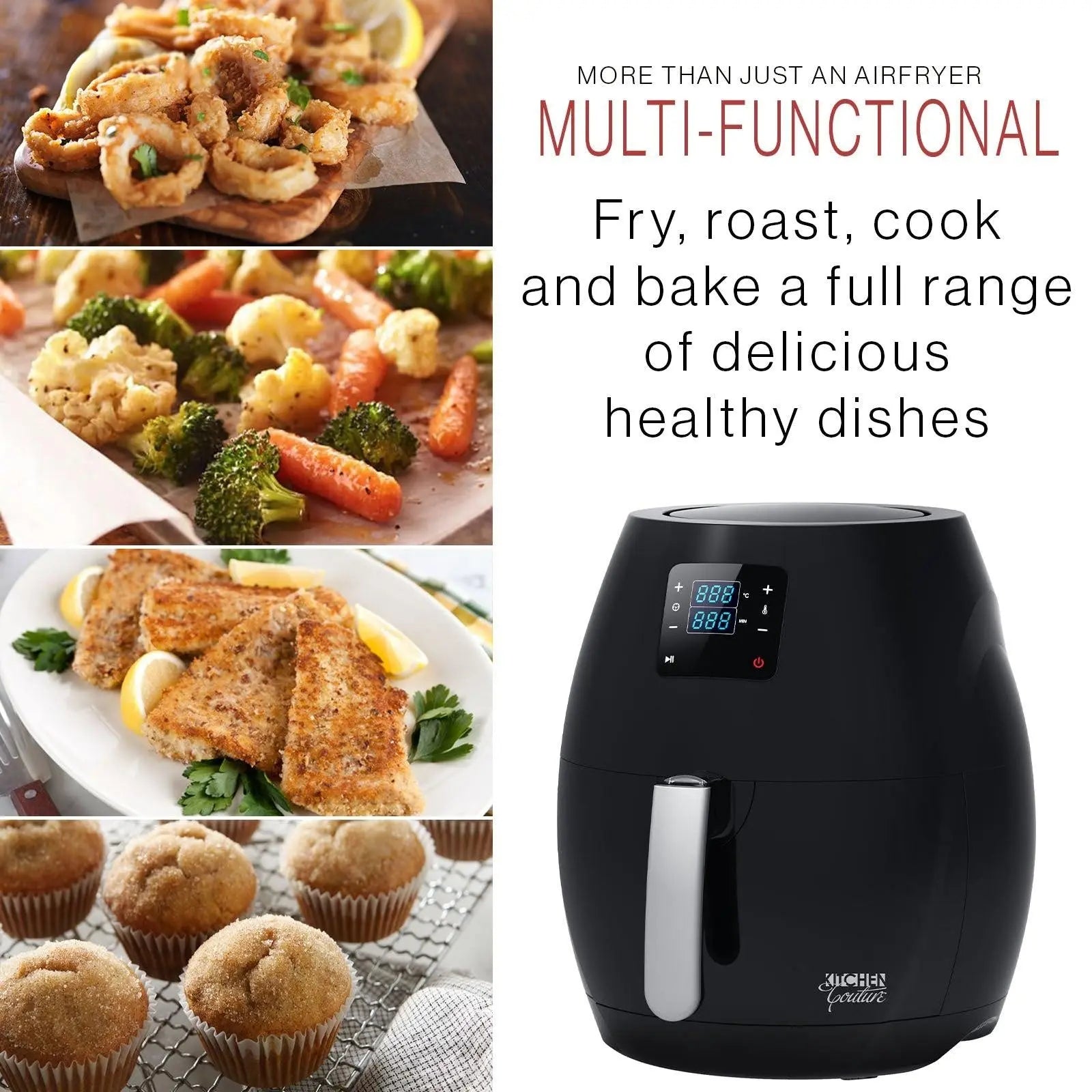 Kitchen Couture 7L Air Fryer Digital Low Fat Oil Free Rapid Healthy Deep Cooker Black 7 Litre Deals499