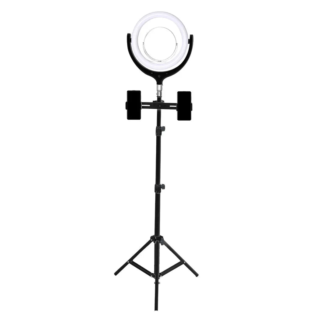 LED Ring Light with Tripod Stand Phone Holder Dimmable Studio Lamp Makeup Mirror Black Deals499