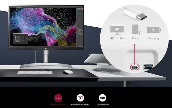 LG 27' IPS 5ms 4K 3840 x 2160 HDR400 FreeSync 3-Side Borderless Monitor w/ArcLine HAS - HDMI,DP, USB Type-C, Speaker, VESA 100mm, Height Adjustable LG