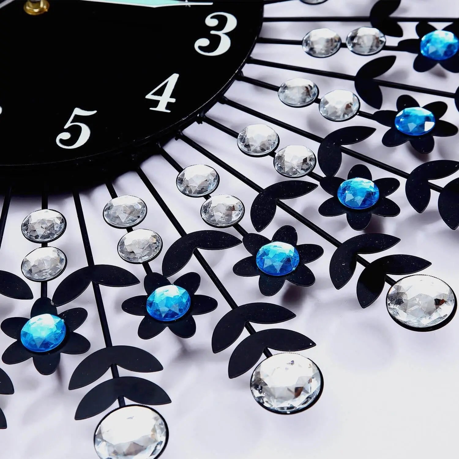 Large Modern 3D Crystal Wall Clock Luxury Black Glass Round Dial Home Office Deals499