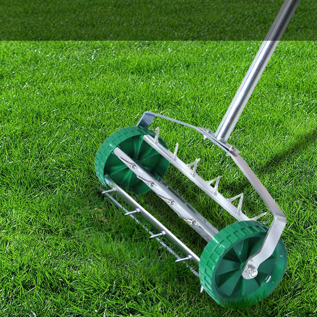 Lawn Aerator Roller Scarifier Rolling Steel Spike Tool Garden Yard Farm Grass Deals499