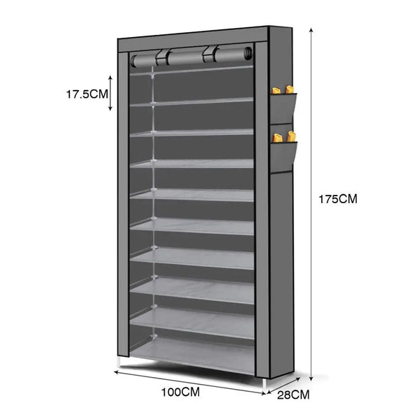 Levede 10 Tier Shoe Rack Portable Storage Cabinet Organiser Wardrobe Grey Cover Deals499