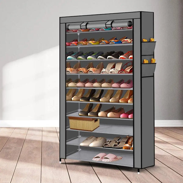 Levede 10 Tier Shoe Rack Portable Storage Cabinet Organiser Wardrobe Grey Cover Deals499