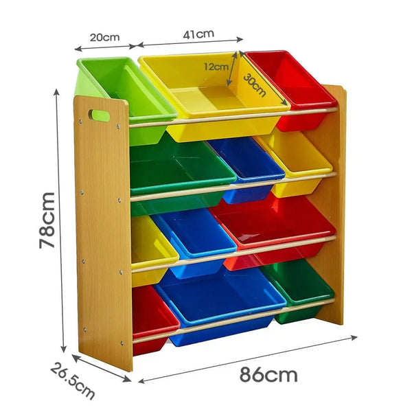 Levede 12Bins Kids Toy Box Bookshelf Organiser Display Shelf Storage Rack Drawer Deals499