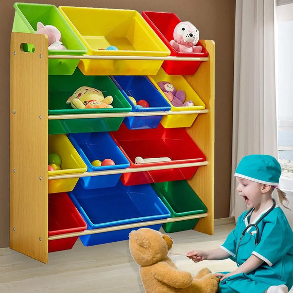Levede 12Bins Kids Toy Box Bookshelf Organiser Display Shelf Storage Rack Drawer Deals499