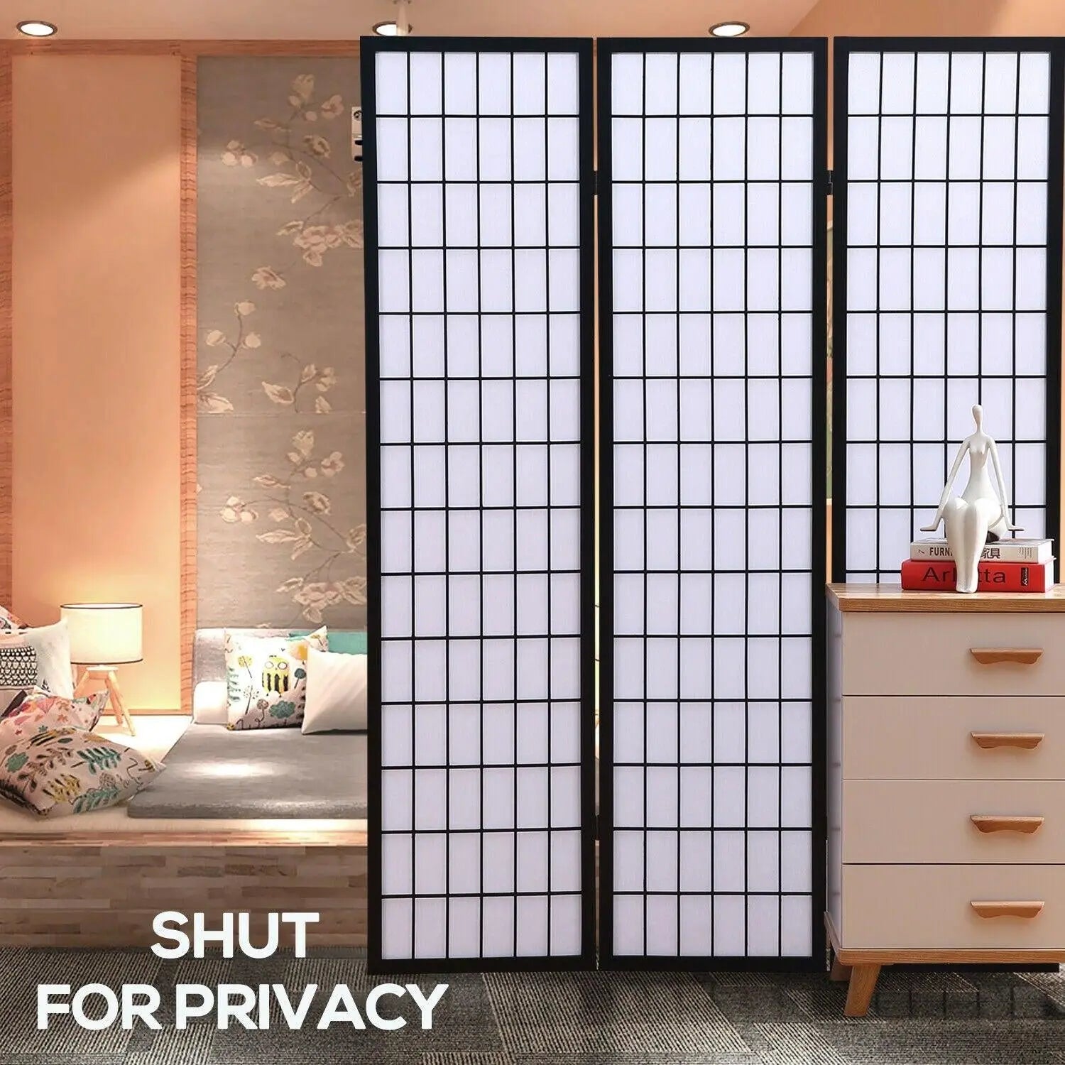 Levede 3 Panel Free Standing Foldable Room Divider Privacy Screen Black Frame Deals499