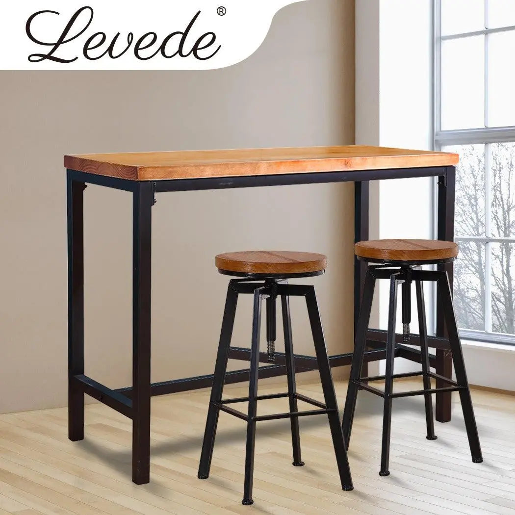 Levede 3pc Industrial Pub Table Bar Stools Wood Chair Set Home Kitchen Furniture Deals499