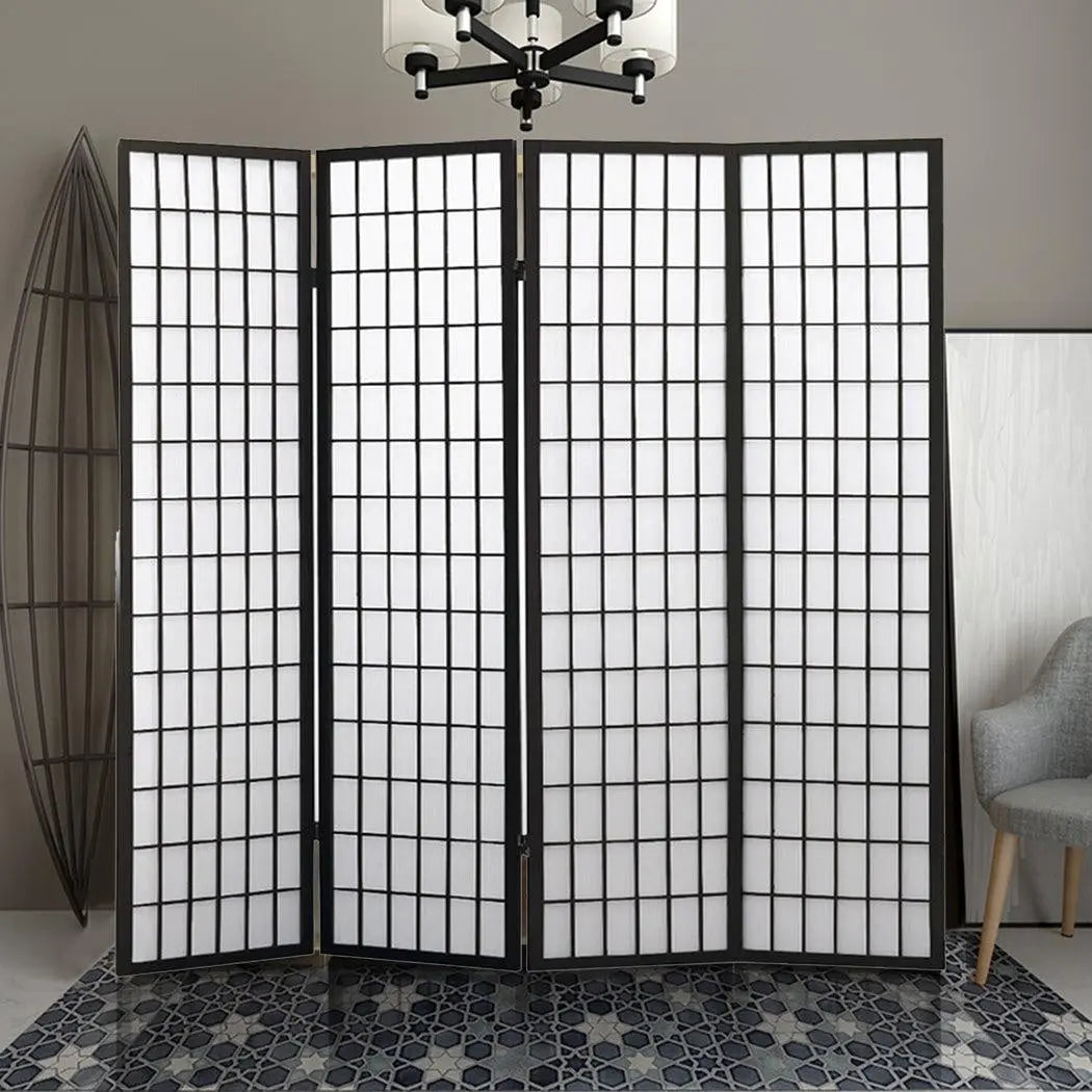 Levede 4 Panel Free Standing Foldable Room Divider Privacy Screen Black Frame Deals499