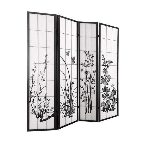 Levede 4 Panel Room Divider Screen Door Stand Privacy Fringe Wood Fold Blossom Deals499