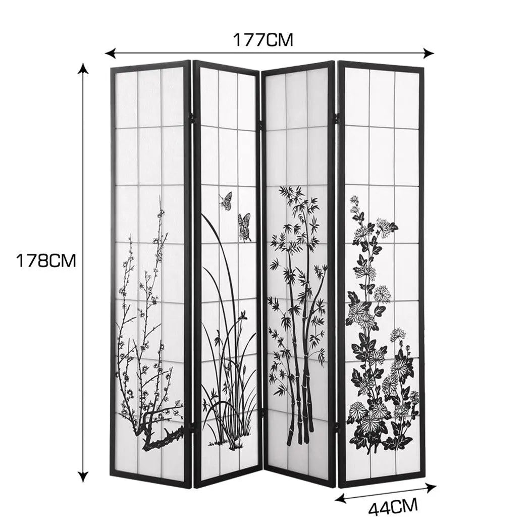 Levede 4 Panel Room Divider Screen Door Stand Privacy Fringe Wood Fold Blossom Deals499