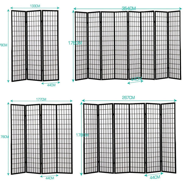 Levede 8 Panel Free Standing Foldable Room Divider Privacy Screen Black Frame Deals499