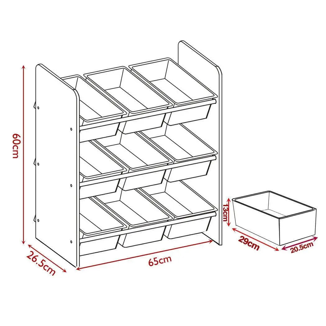 Levede 9 Bins Kids Toy Box Bookshelf Organiser Display Shelf Storage Rack Drawer Deals499