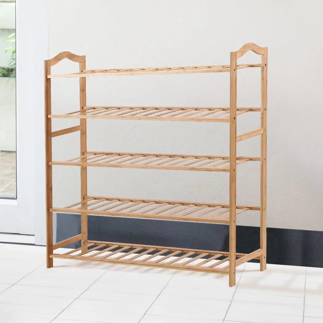 Levede Bamboo Shoe Rack Storage Wooden Organizer Shelf Stand 5 Tiers Layers 80cm Deals499