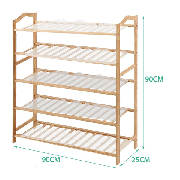 Levede Bamboo Shoe Rack Storage Wooden Organizer Shelf Stand 5 Tiers Layers 90cm Deals499