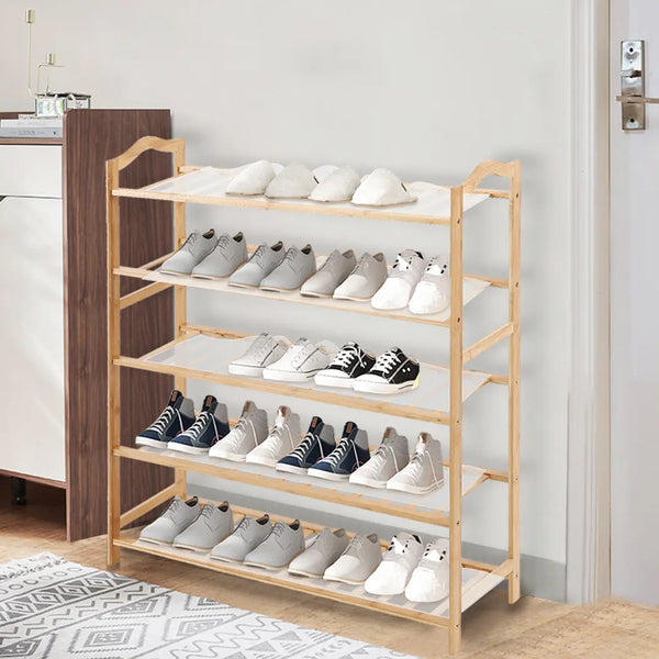 Levede Bamboo Shoe Rack Storage Wooden Organizer Shelf Stand 5 Tiers Layers 90cm Deals499