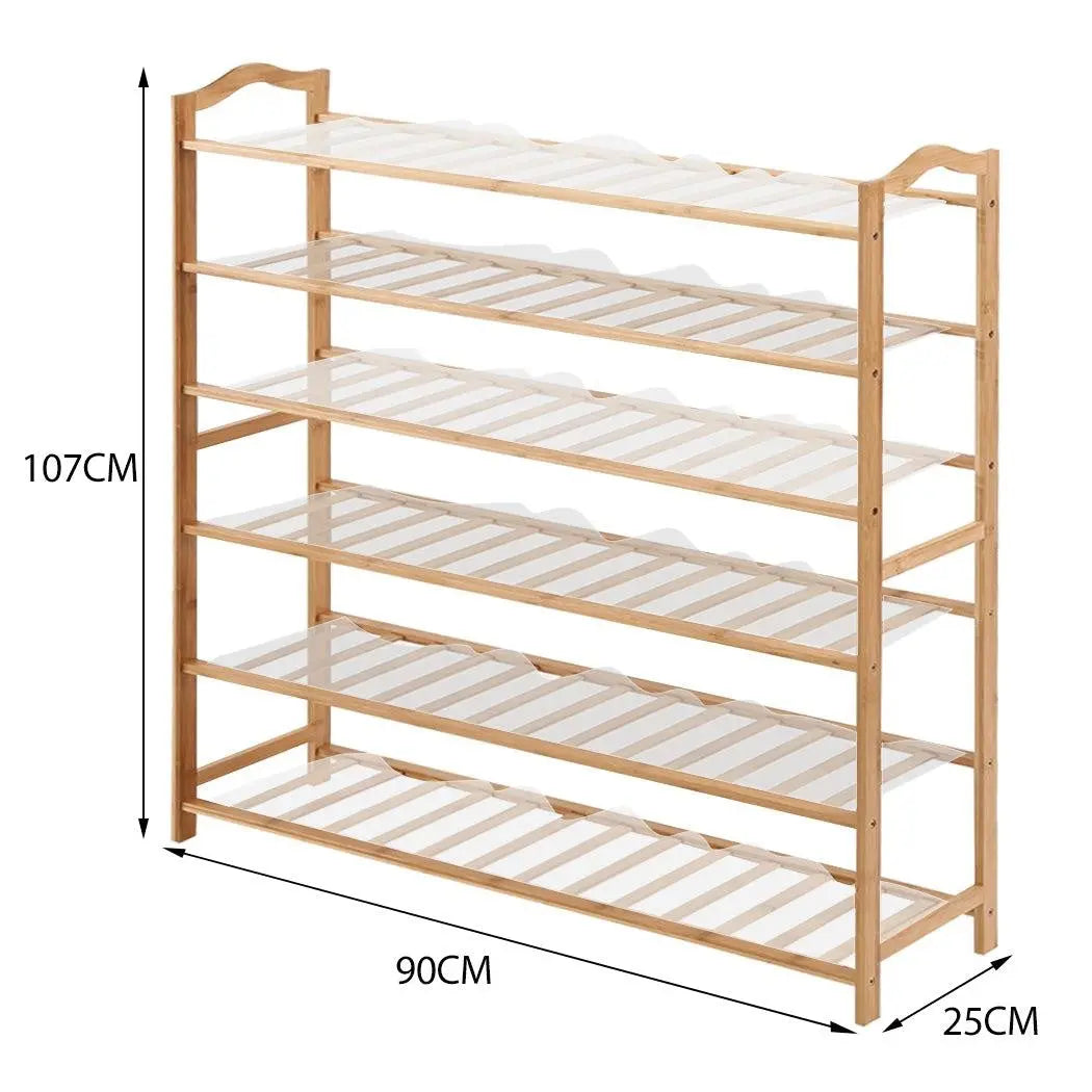 Levede Bamboo Shoe Rack Storage Wooden Organizer Shelf Stand 6 Tiers Layers 90cm Deals499