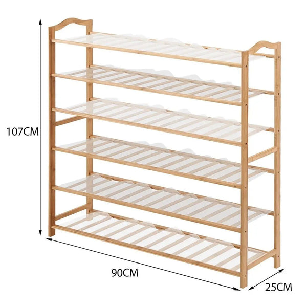 Levede Bamboo Shoe Rack Storage Wooden Organizer Shelf Stand 6 Tiers Layers 90cm Deals499