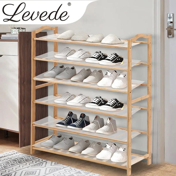 Levede Bamboo Shoe Rack Storage Wooden Organizer Shelf Stand 6 Tiers Layers 90cm Deals499