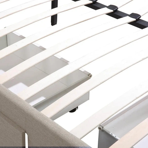 Levede Bed Frame Queen Fabric With Drawers Storage Wooden Mattress Beige Deals499