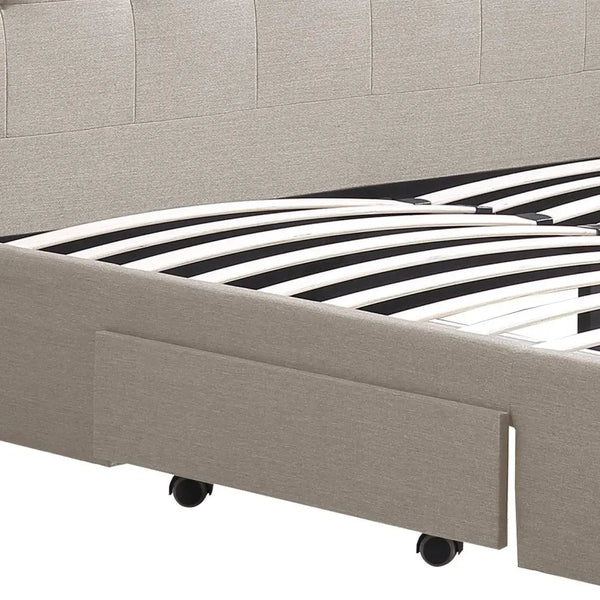 Levede Bed Frame Queen Fabric With Drawers Storage Wooden Mattress Beige Deals499