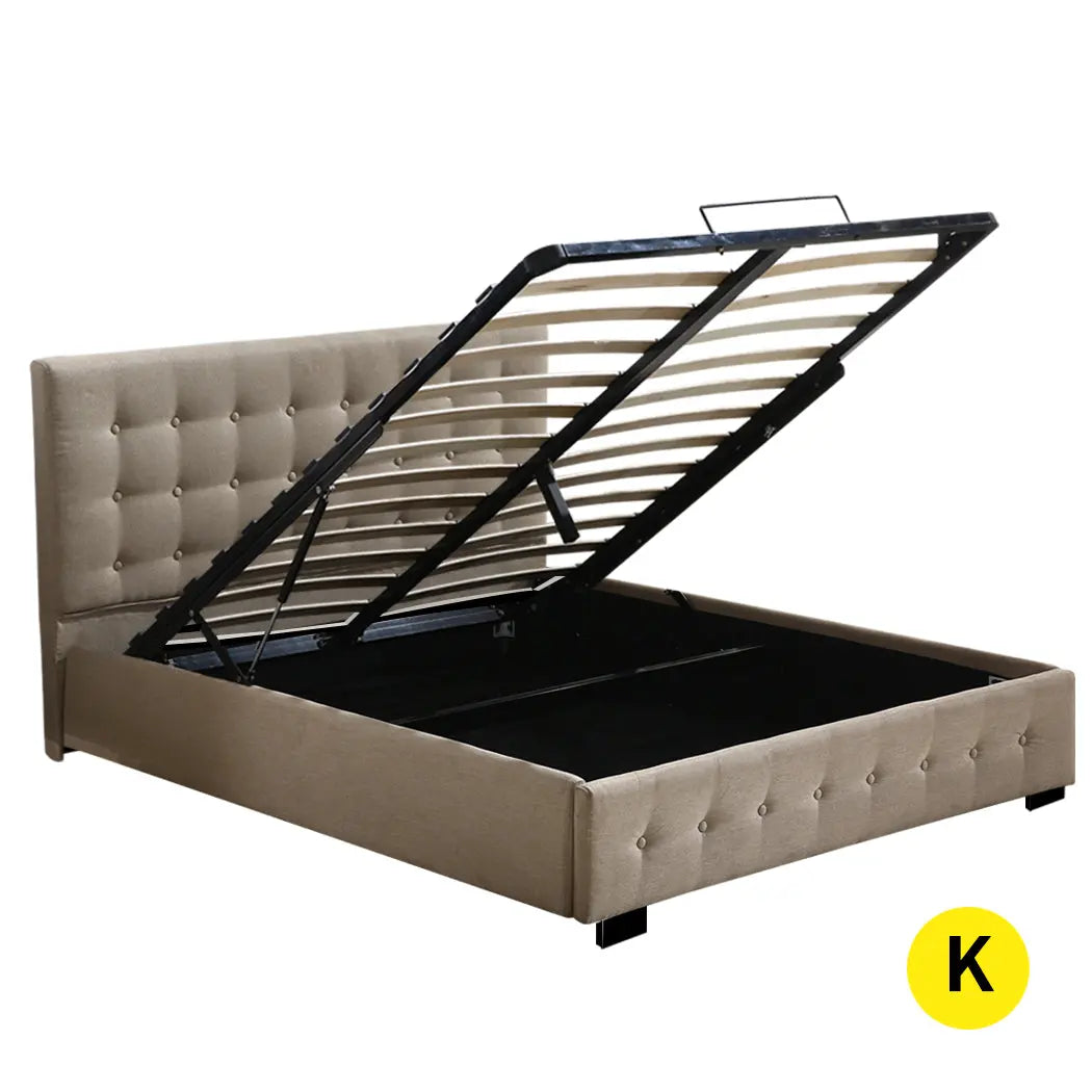 Levede Bed Frame Base With Gas Lift King Size Platform Fabric Deals499