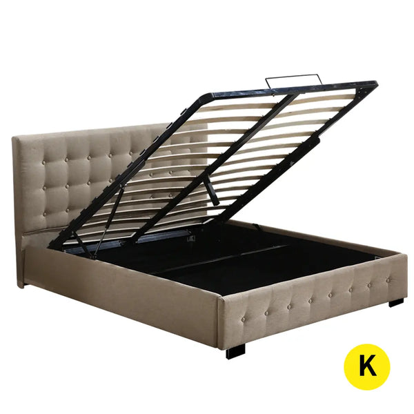 Levede Bed Frame Base With Gas Lift King Size Platform Fabric Deals499