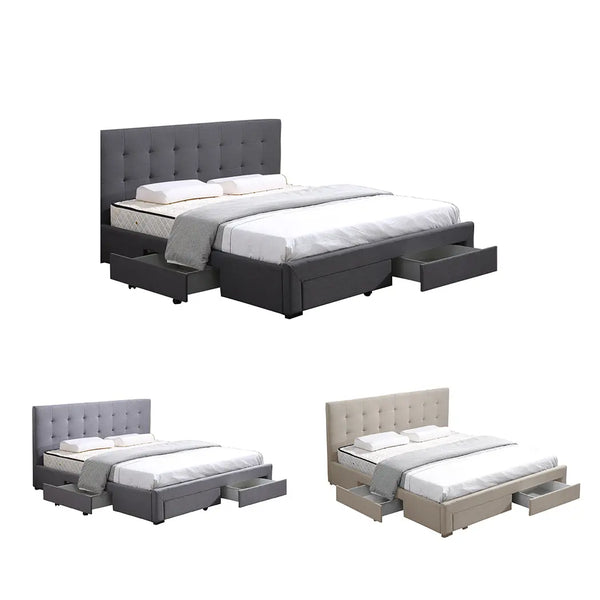 Levede Bed Frame Base With Storage Drawer Mattress Wooden Fabric Double Dark Grey Deals499