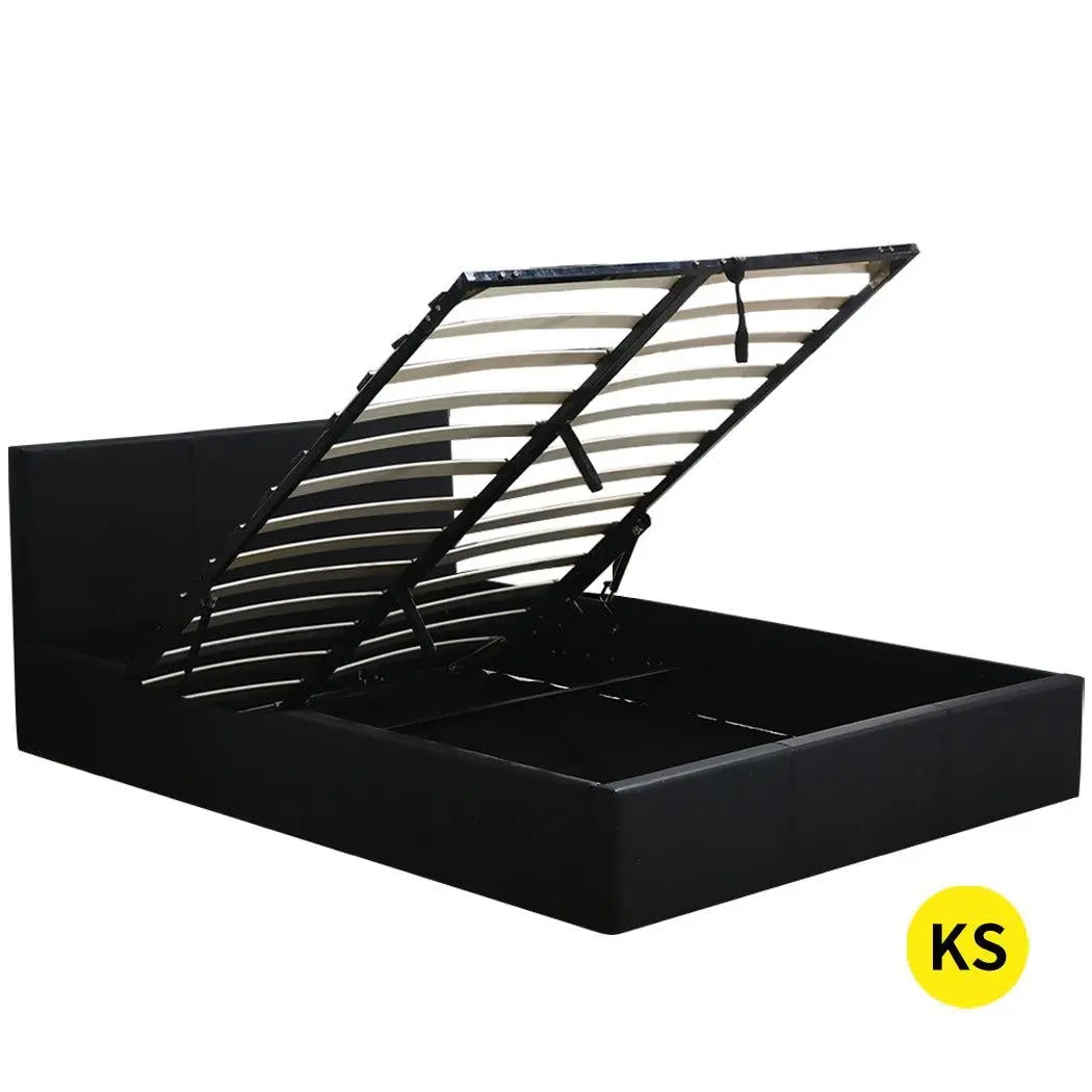 Levede Bed Frame Gas Lift Leather Base Mattress Storage King Single Size Black Deals499