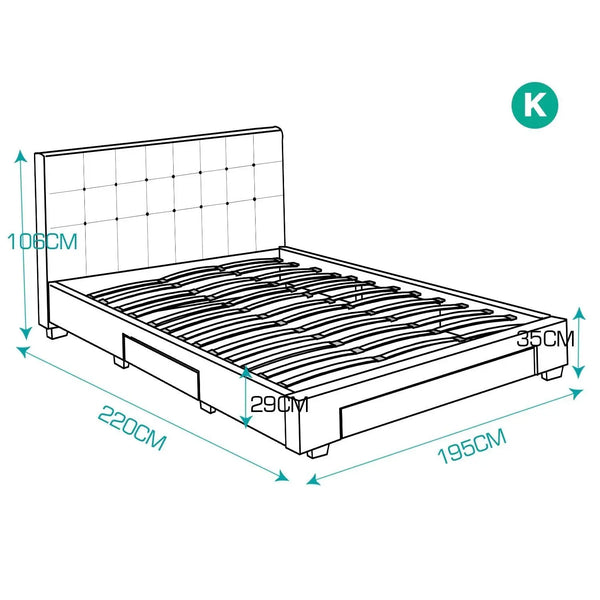 Levede Bed Frame King Fabric With Drawers Storage Beige Deals499