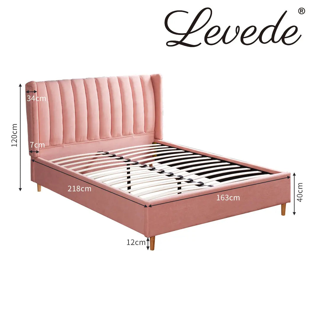 Levede Bed Frame Velvet Base Bedhead Headboard Queen Size Wooden Platform Pink Deals499