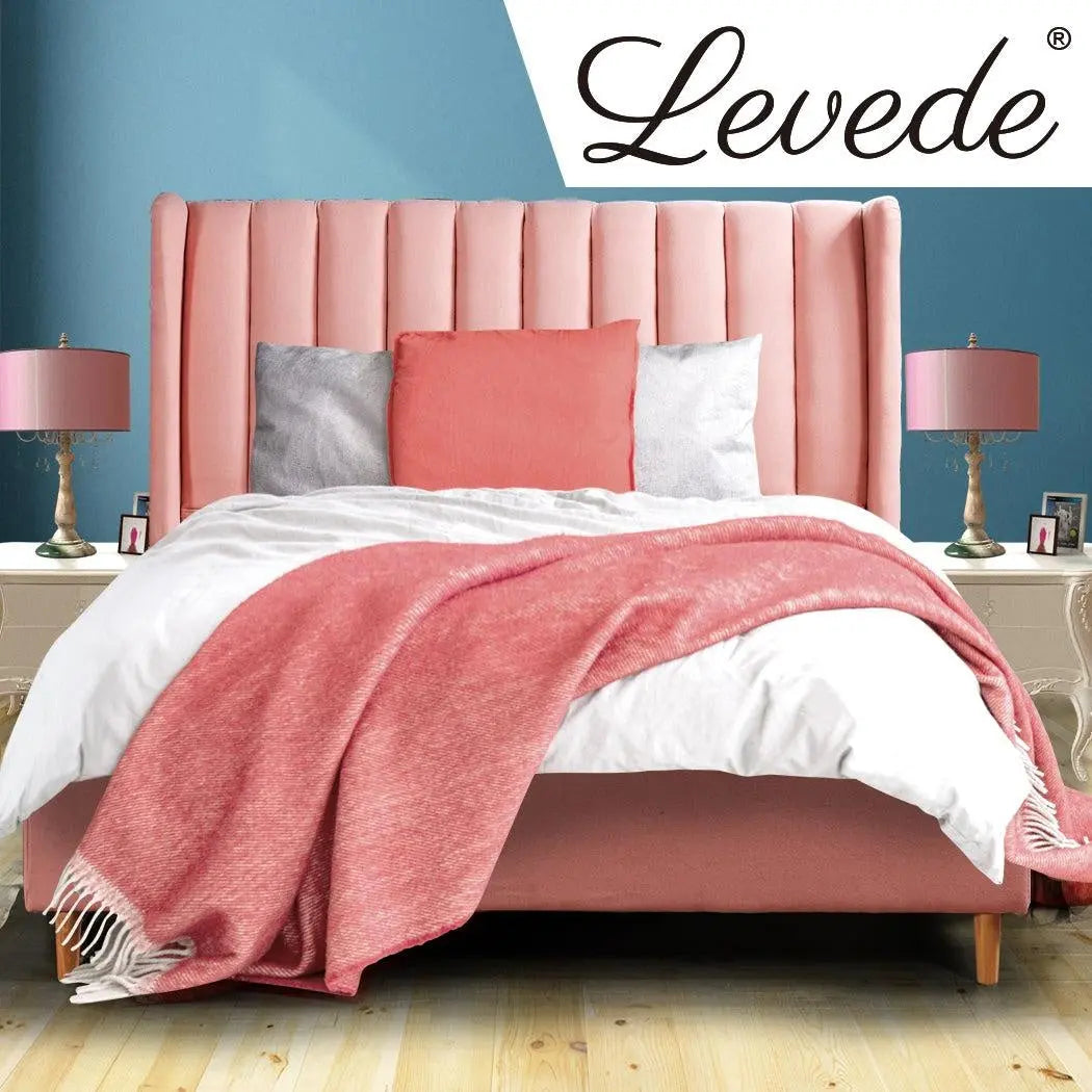 Levede Bed Frame Velvet Base Bedhead Headboard Queen Size Wooden Platform Pink Deals499