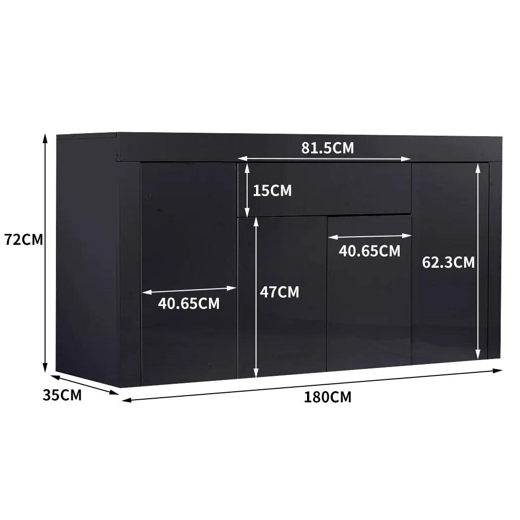 Levede Buffet Sideboard Cabinet High Gloss Storage Modern Doors Cupboard Black Deals499
