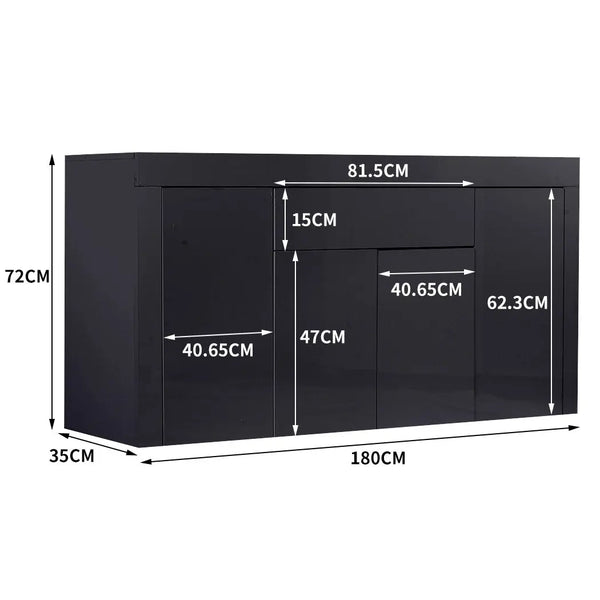 Levede Buffet Sideboard Cabinet High Gloss Storage Modern Doors Cupboard Black Deals499