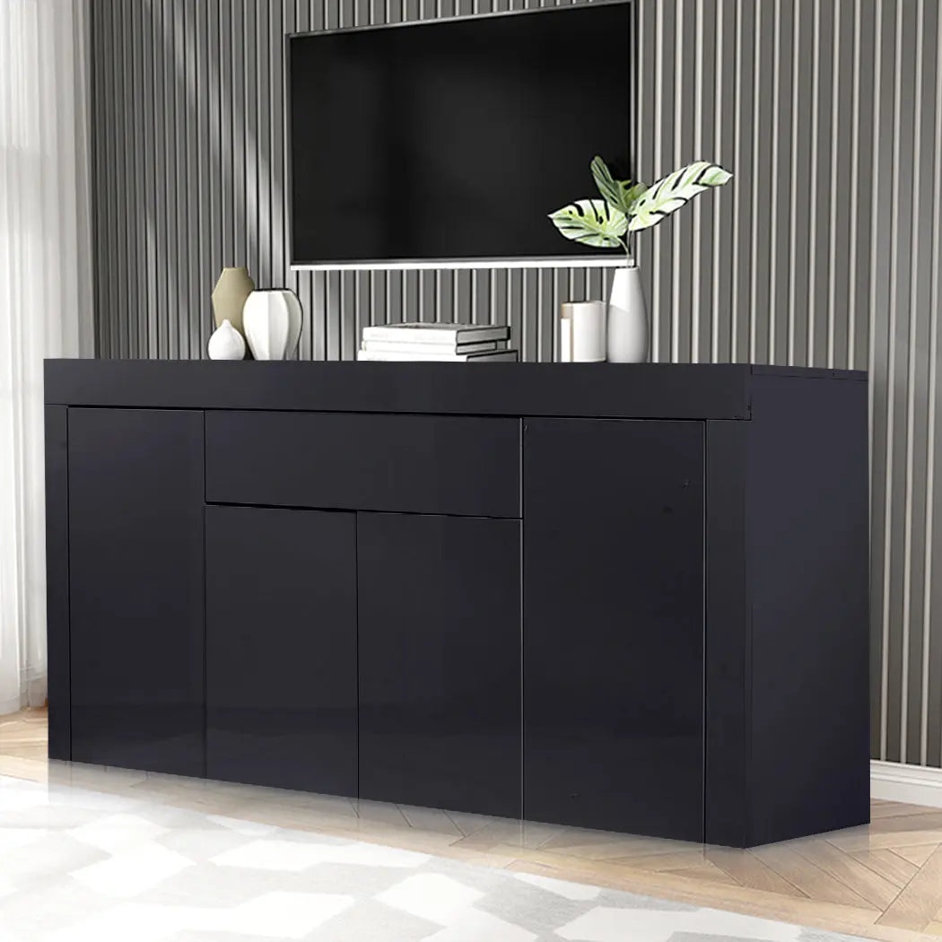 Levede Buffet Sideboard Cabinet High Gloss Storage Modern Doors Cupboard Black Deals499
