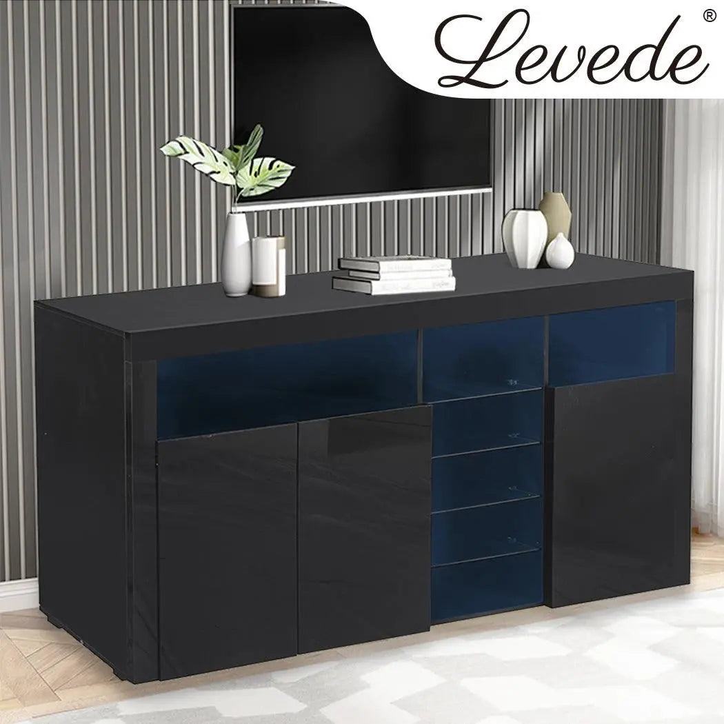 Levede Buffet Sideboard Cabinet Storage Modern High Gloss Cupboard Black Deals499