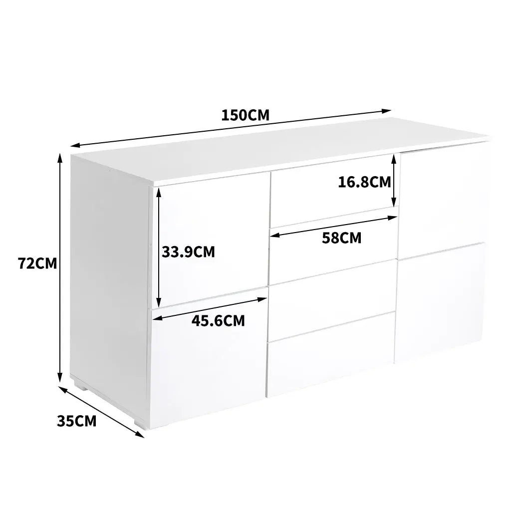 Levede Buffet Sideboard Cabinet Storage Modern High Gloss Cupboard Drawers White 150cm Deals499