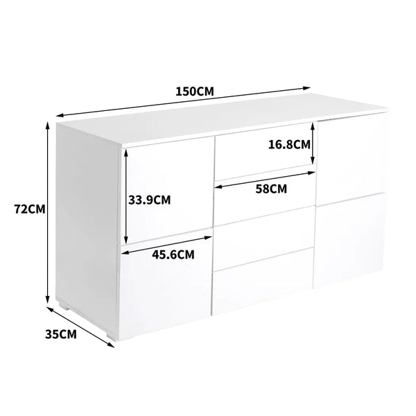 Levede Buffet Sideboard Cabinet Storage Modern High Gloss Cupboard Drawers White 150cm Deals499