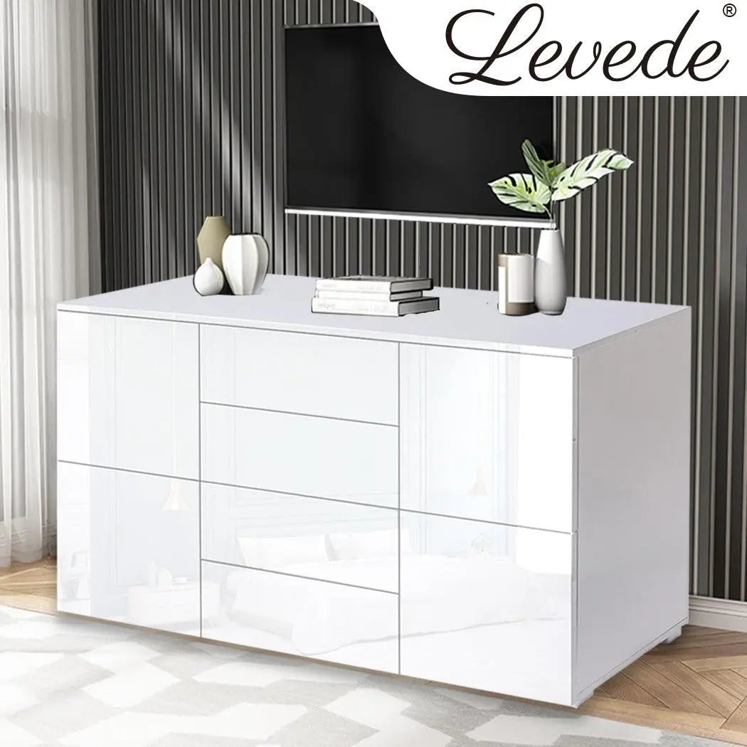 Levede Buffet Sideboard Cabinet Storage Modern High Gloss Cupboard Drawers White 150cm Deals499