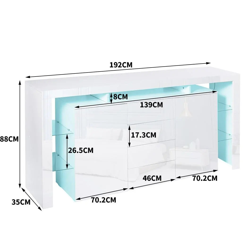 Levede Buffet Sideboard Cabinet Storage Modern High Gloss Cupboard Drawers White 192cm Deals499