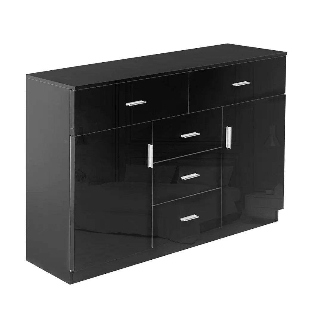 Levede Buffet Sideboard Storage Cabinet Modern High Gloss Cupboard Drawers Black Deals499