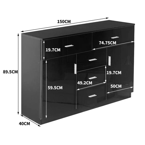 Levede Buffet Sideboard Storage Cabinet Modern High Gloss Cupboard Drawers Black Deals499