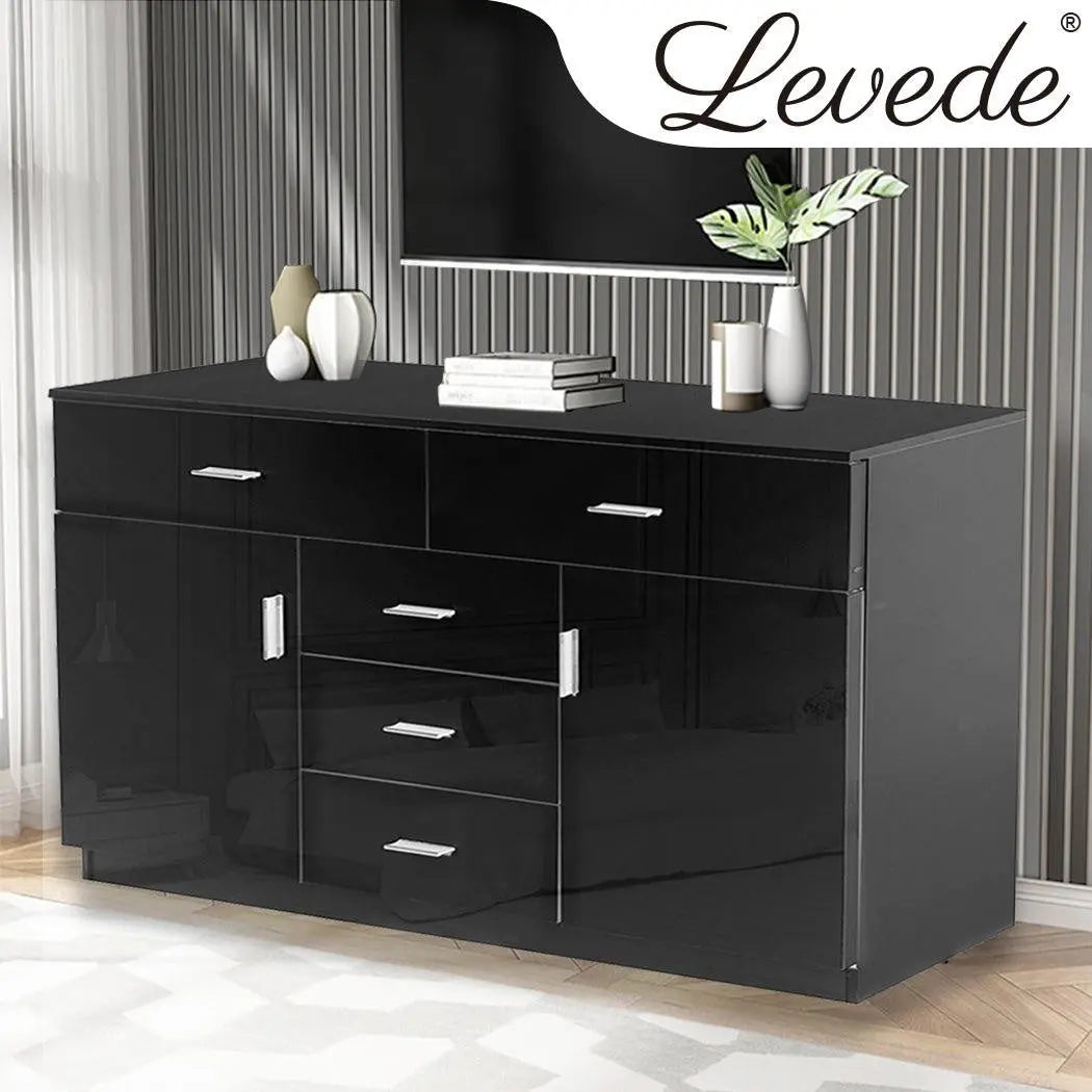 Levede Buffet Sideboard Storage Cabinet Modern High Gloss Cupboard Drawers Black Deals499
